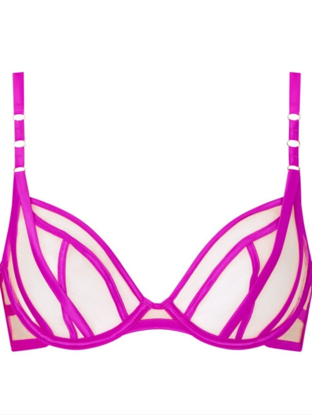 Sheer Desire Non-Padded Plunge Bra Bright Purple Mesh Strappy 32b